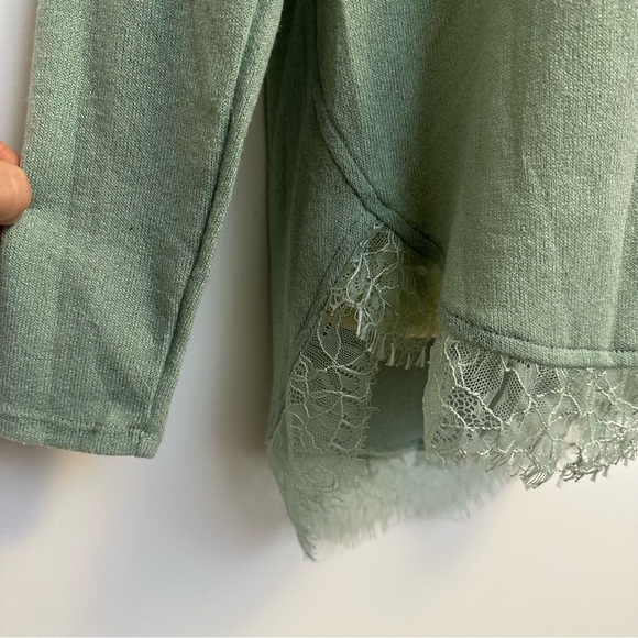 LC Lauren Conrad Sage Green Long Sleeve Crewneck Eyelash Lace Hem Sweater - Picture 5 of 8